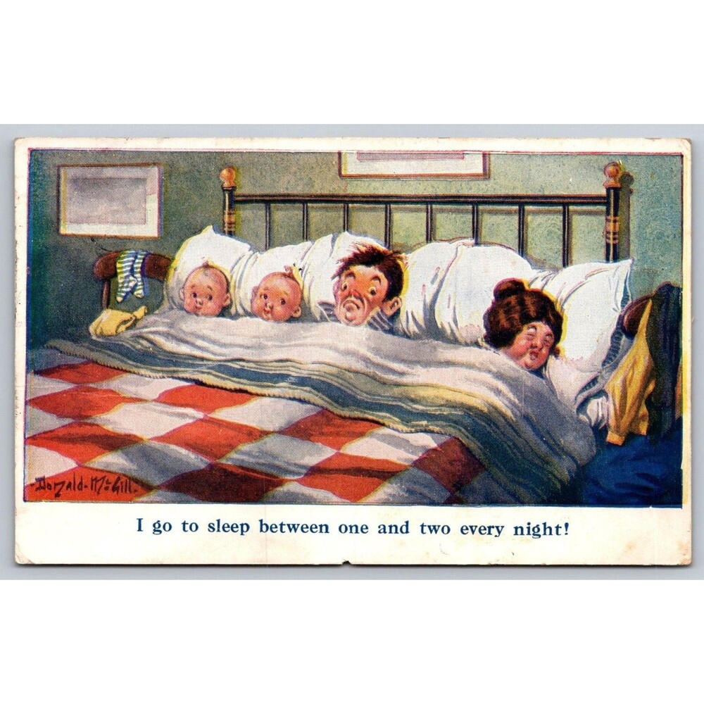 Vintage Donald McGill Comic Postcard Matrimonial No. 6 "Between One and Two"